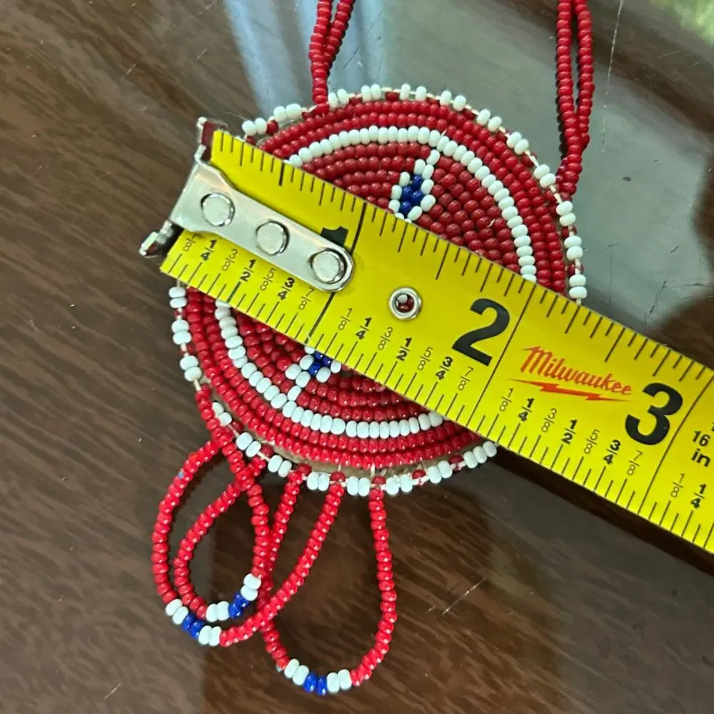 Vintage Beaded Medallion Necklace Red White Blue Southwestern Style